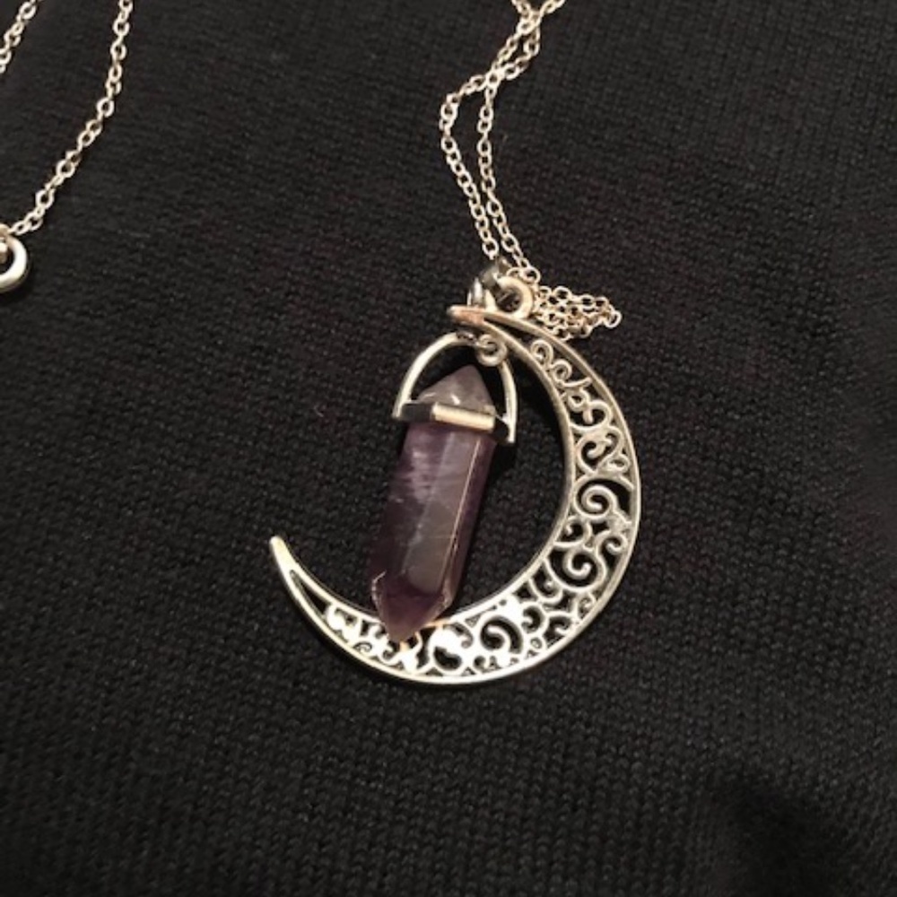 Amethyst crystal and Crescent moon necklace- NWOT